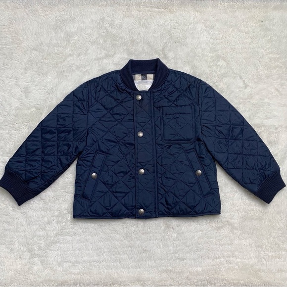 Burberry Toddler Dark Blue Quilted Button Bomber Jacket Size 2 Years